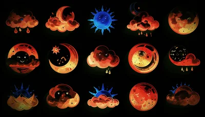 Set of Whimsical Celestial and Weather Icons