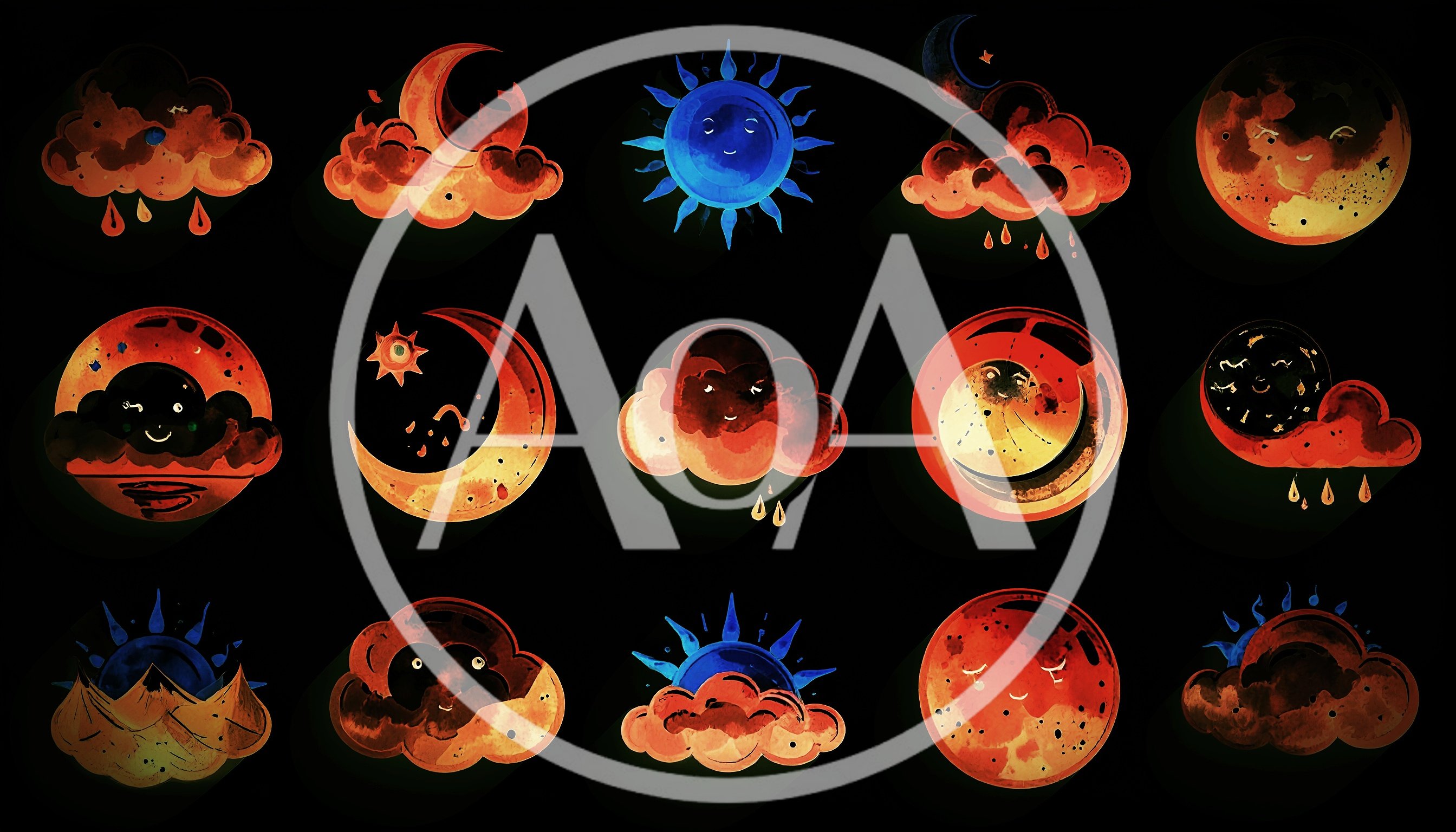 Set of Whimsical Celestial and Weather Icons