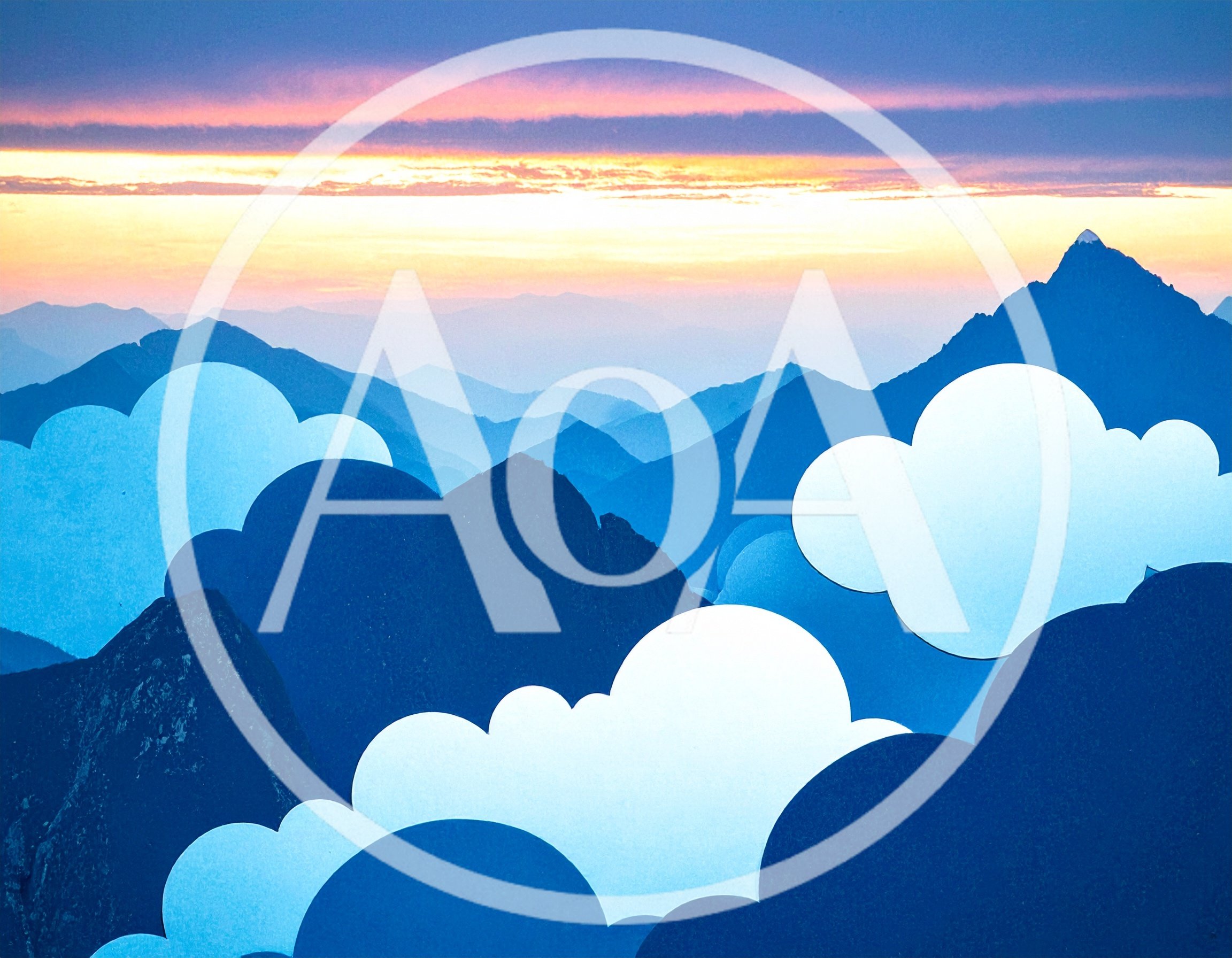 Stylized Mountain Landscape With Paper Cutout Clouds