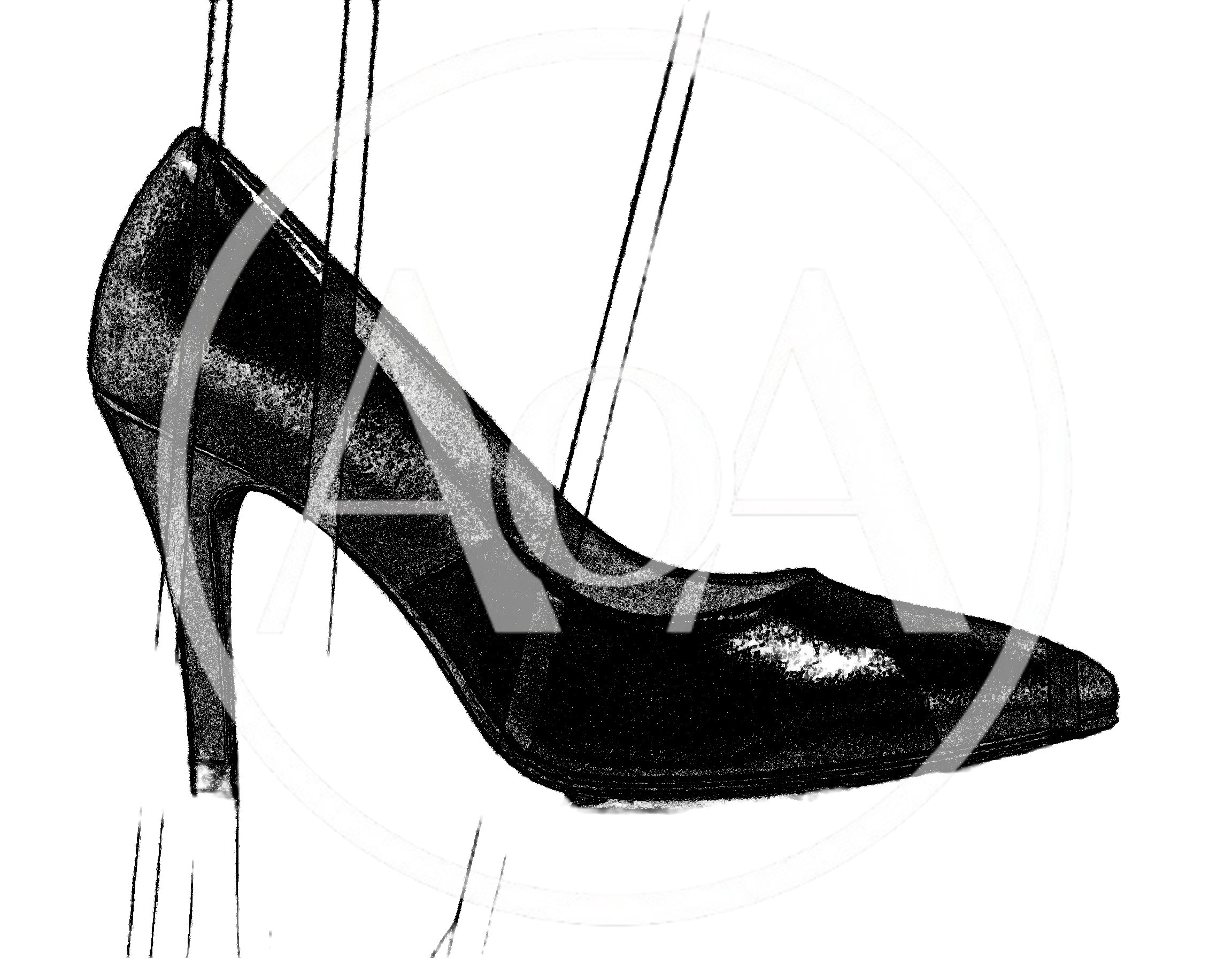 Black High Heel Shoe Sketch Illustration