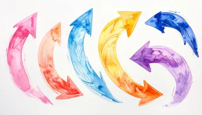 Watercolor Painted Curved Arrows Set