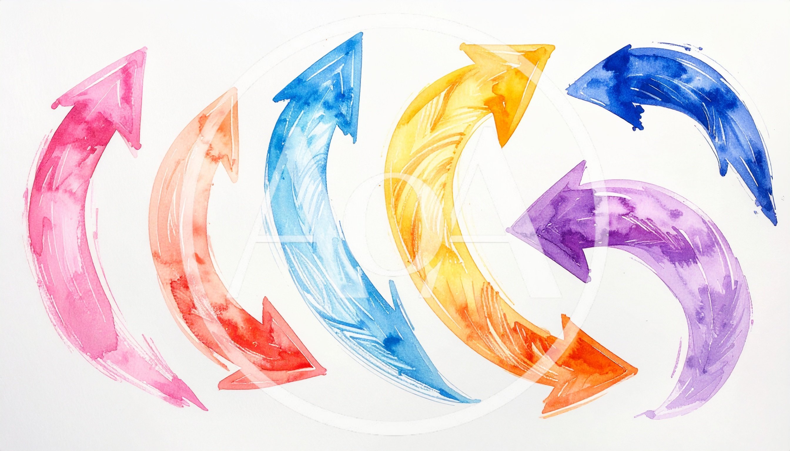 Watercolor Painted Curved Arrows Set
