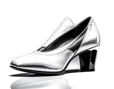 Metallic Silver High Heel Shoe On White Background
