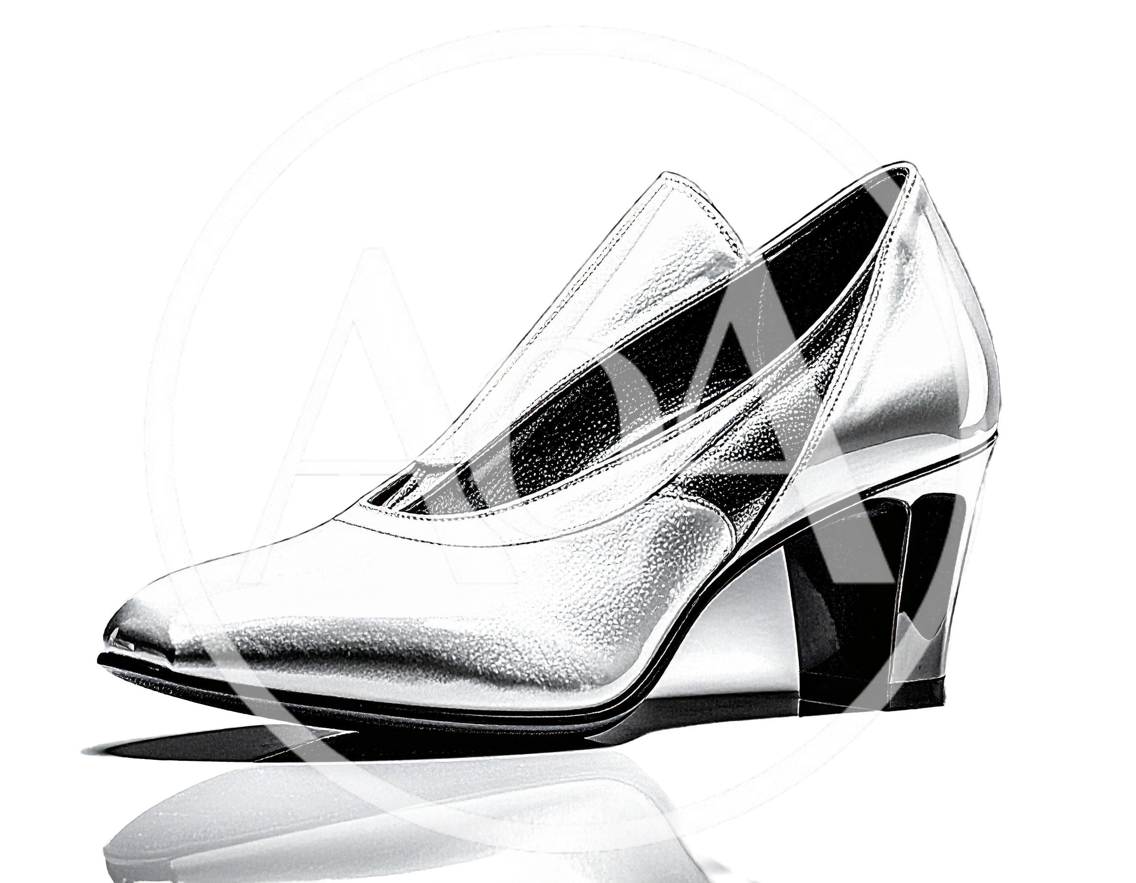 Metallic Silver High Heel Shoe On White Background