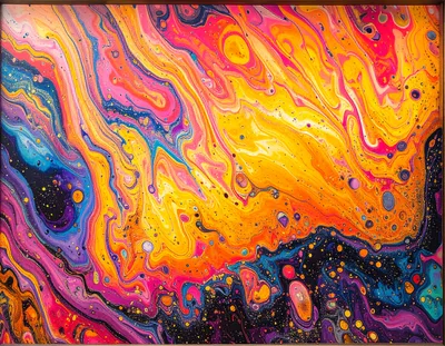 Abstract Fluid Acrylic Pour Painting With Vibrant Colors