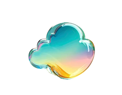 Glassy Iridescent Cloud Icon On White Background