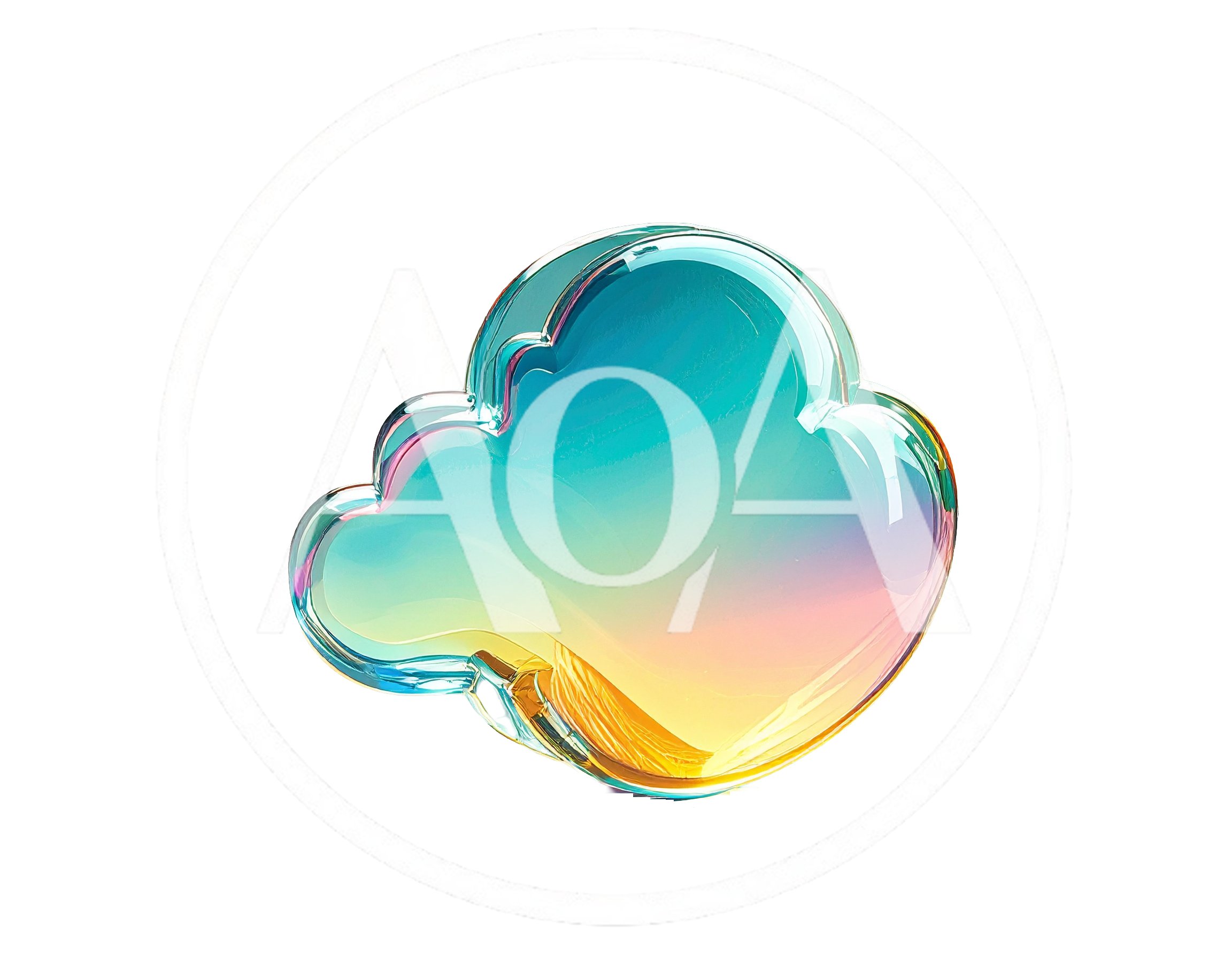 Glassy Iridescent Cloud Icon On White Background