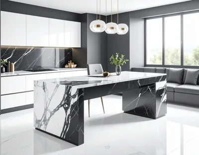 Modern Luxury Kitchen With Marble Island And Seating