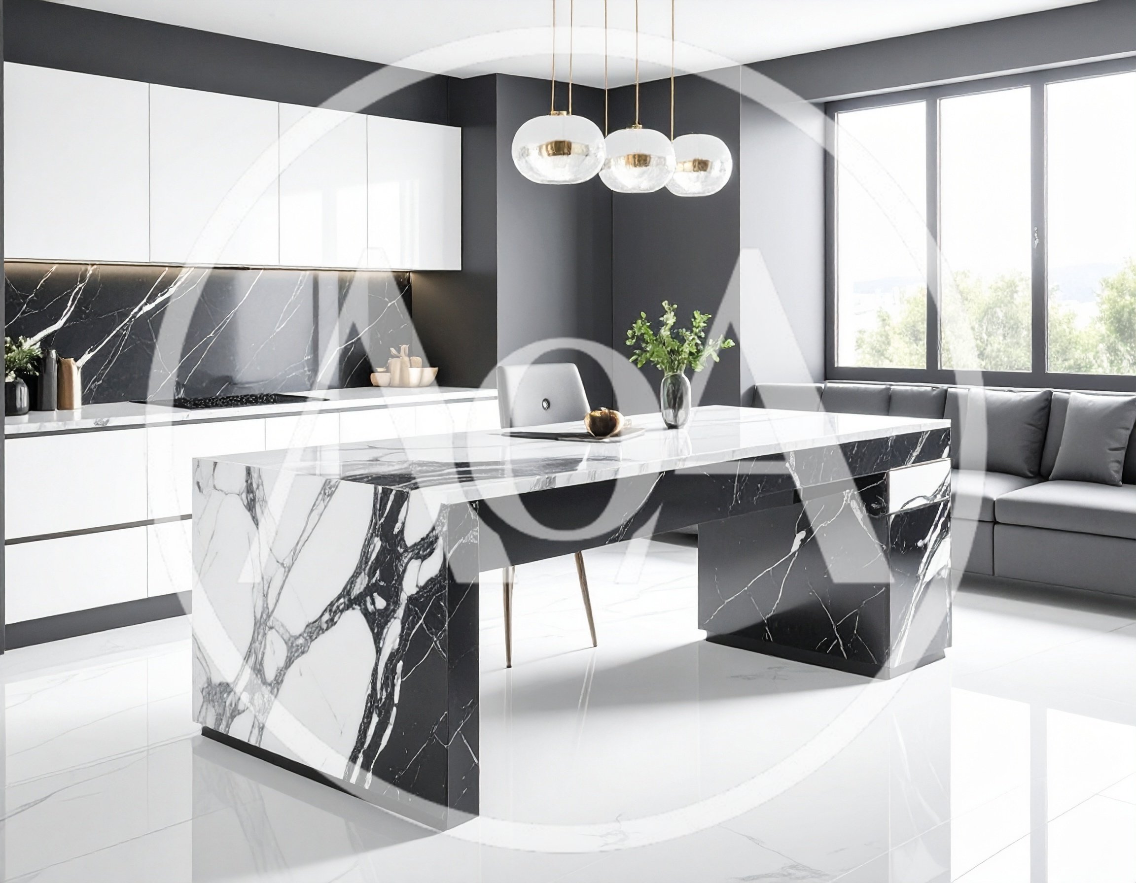 Modern Luxury Kitchen With Marble Island And Seating