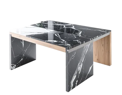 Modern Black Marble Dining Table With Wooden Accents