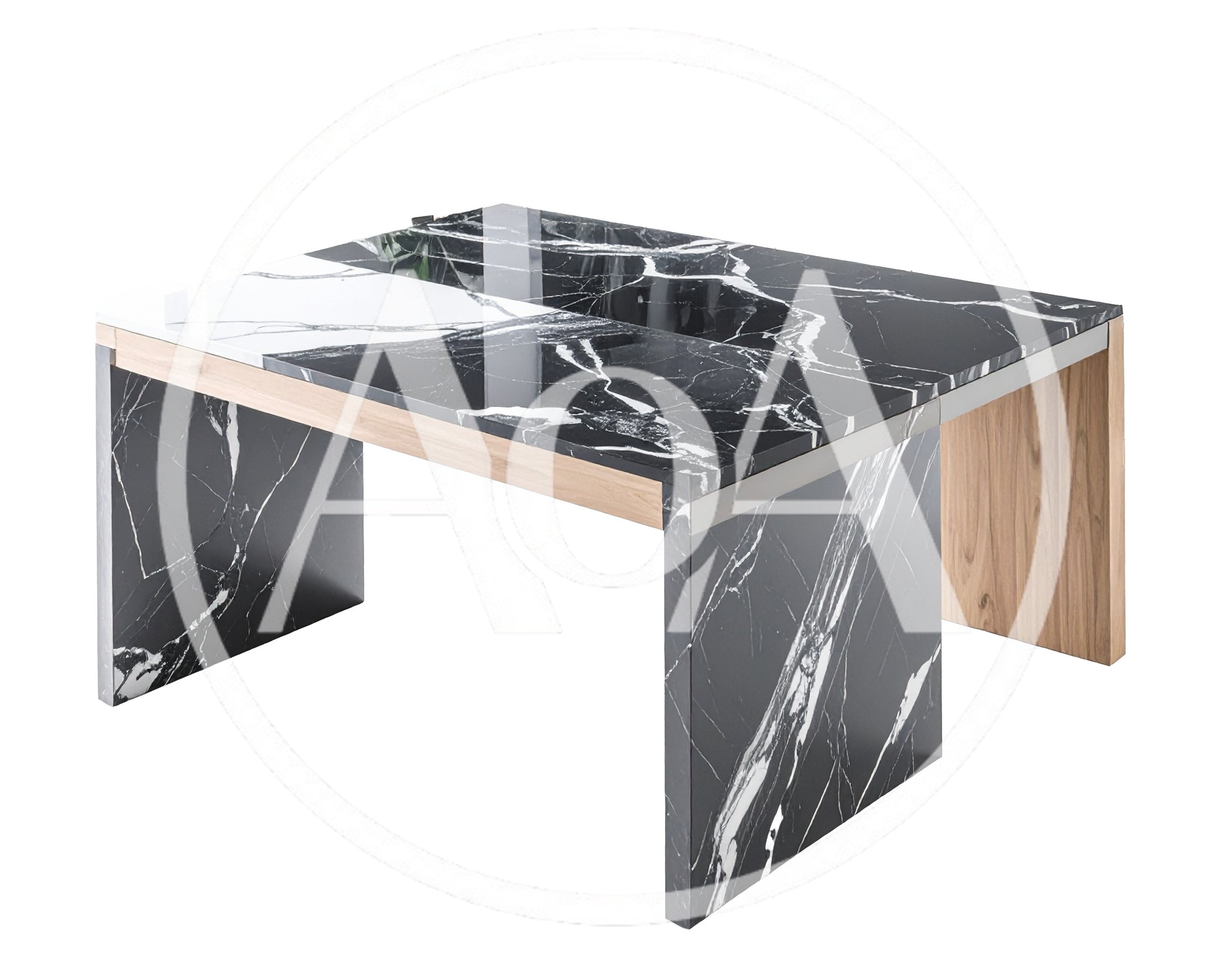 Modern Black Marble Dining Table With Wooden Accents