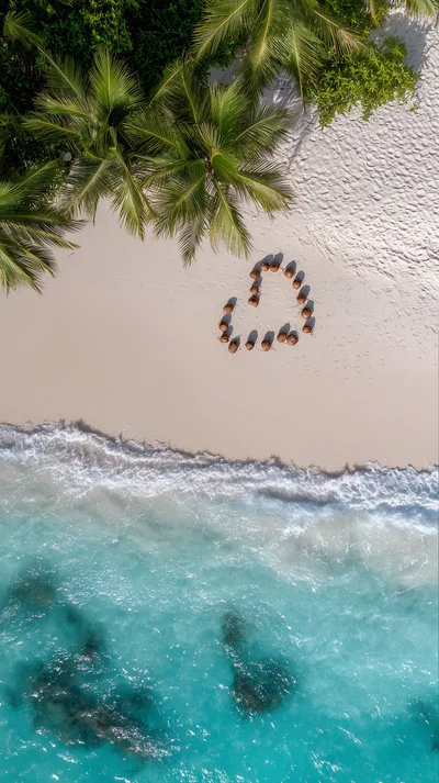 Heart Shape Made Of Coconuts On Tropical Beach