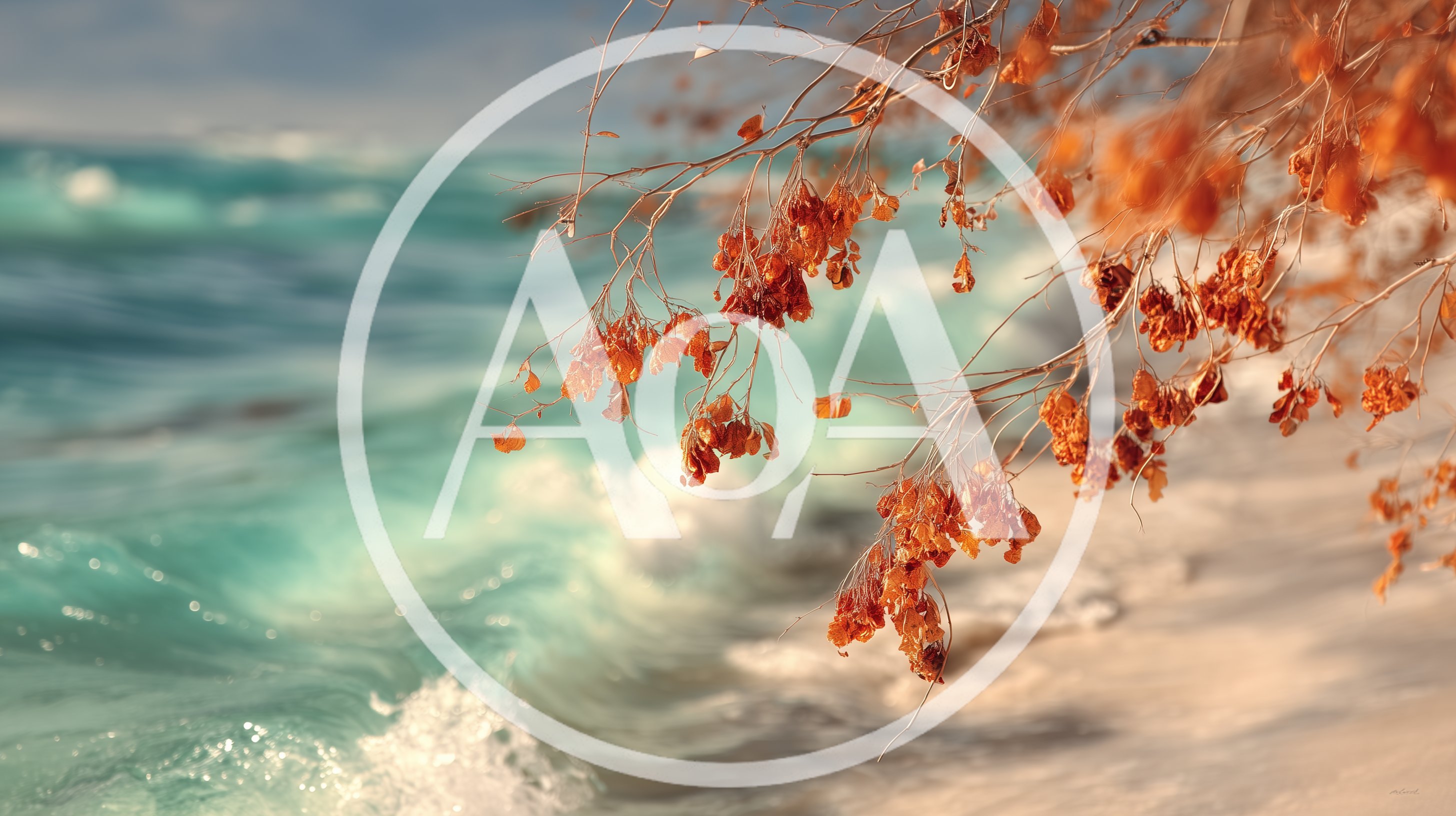 Dry Autumn Leaves Hanging Over Turquoise Ocean Waves