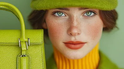 Portrait Of A Young Woman With Freckles And Green Hat