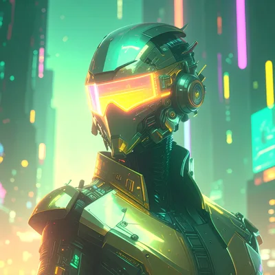 Cybernetic Android Character In Futuristic Neon City