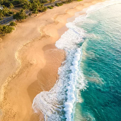Aerial View Of Tropical Beach With Turquoise Waves