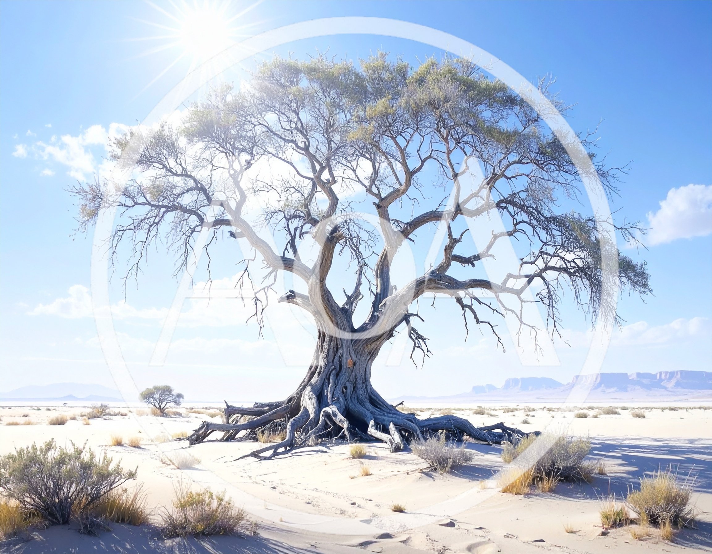Solitary Ancient Tree In A Vast Desert Landscape