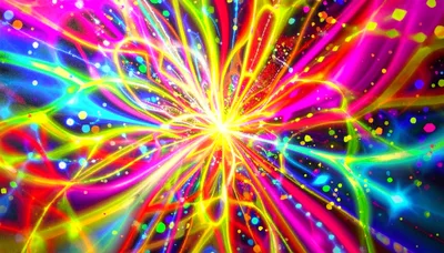 Abstract Neon Light Trails Bursting From Center