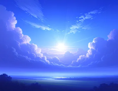 Radiant Sun Shining Over A Vast Blue Landscape