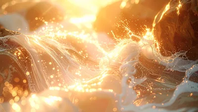 Abstract Golden Liquid Wave With Sparkling Light Particles