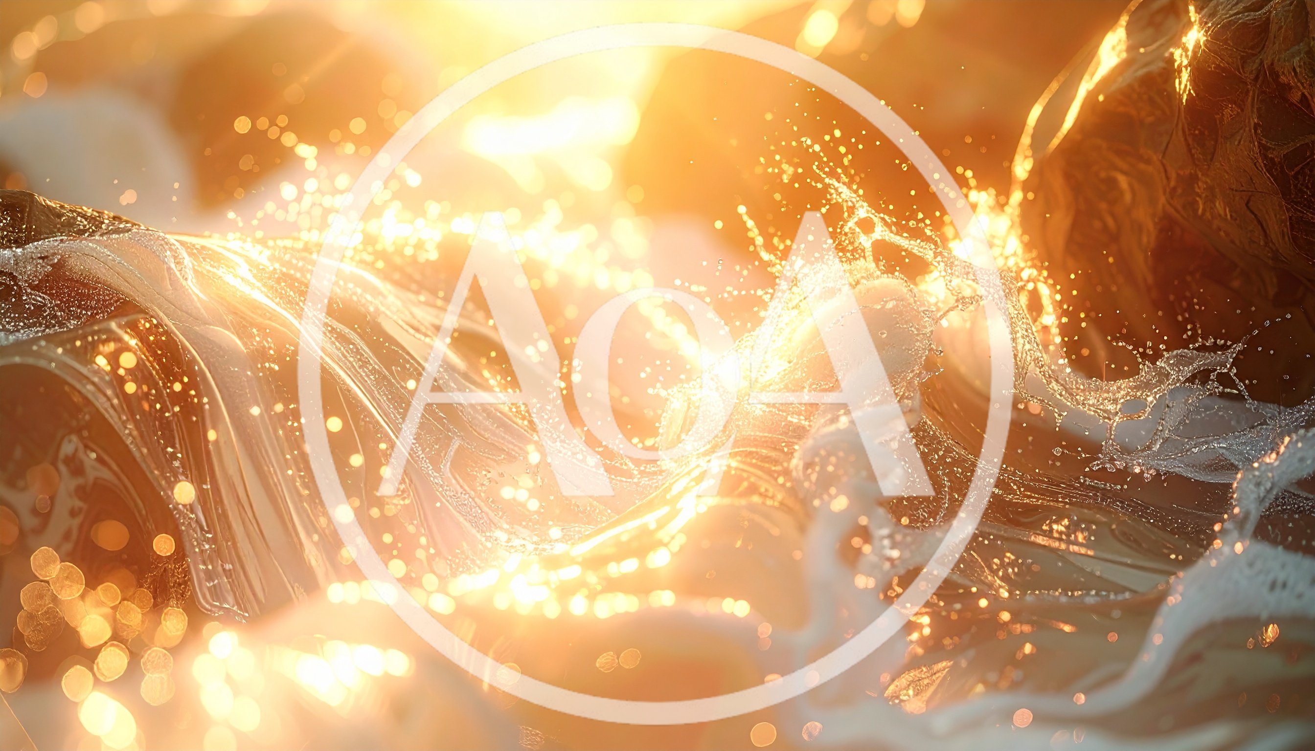 Abstract Golden Liquid Wave With Sparkling Light Particles