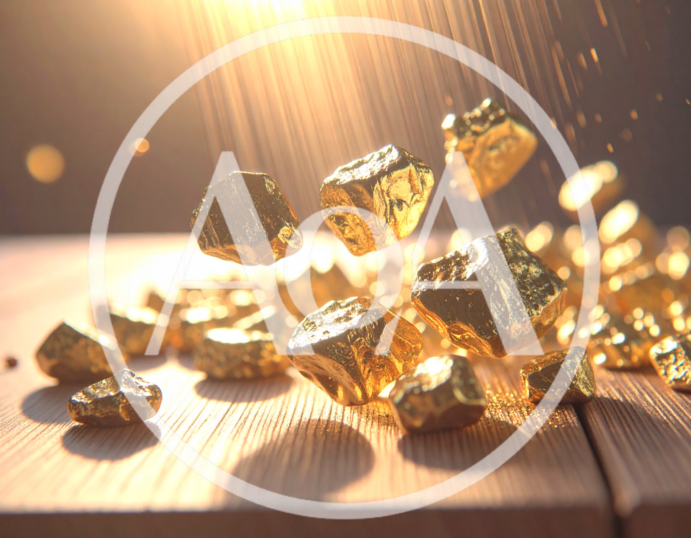 Golden Nuggets Falling Onto A Wooden Surface