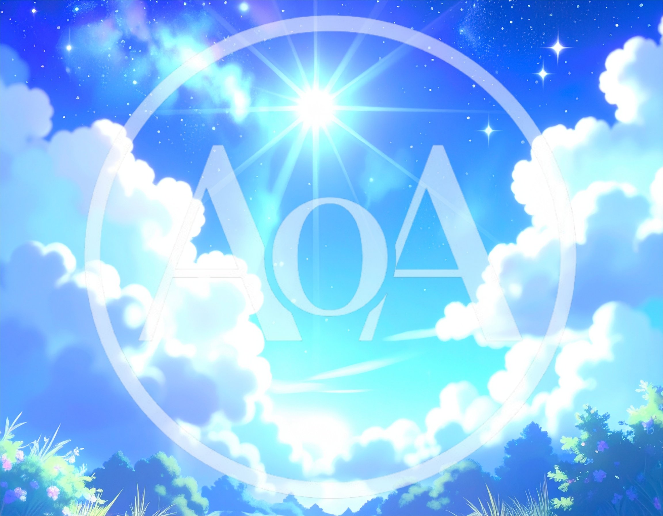 Anime Style Blue Sky With Bright Sun And Clouds
