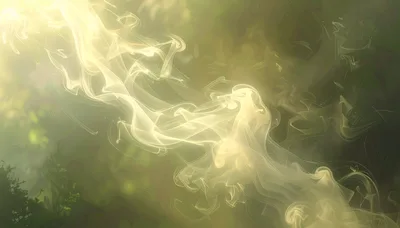 Abstract Golden Smoke Swirls In Green Light