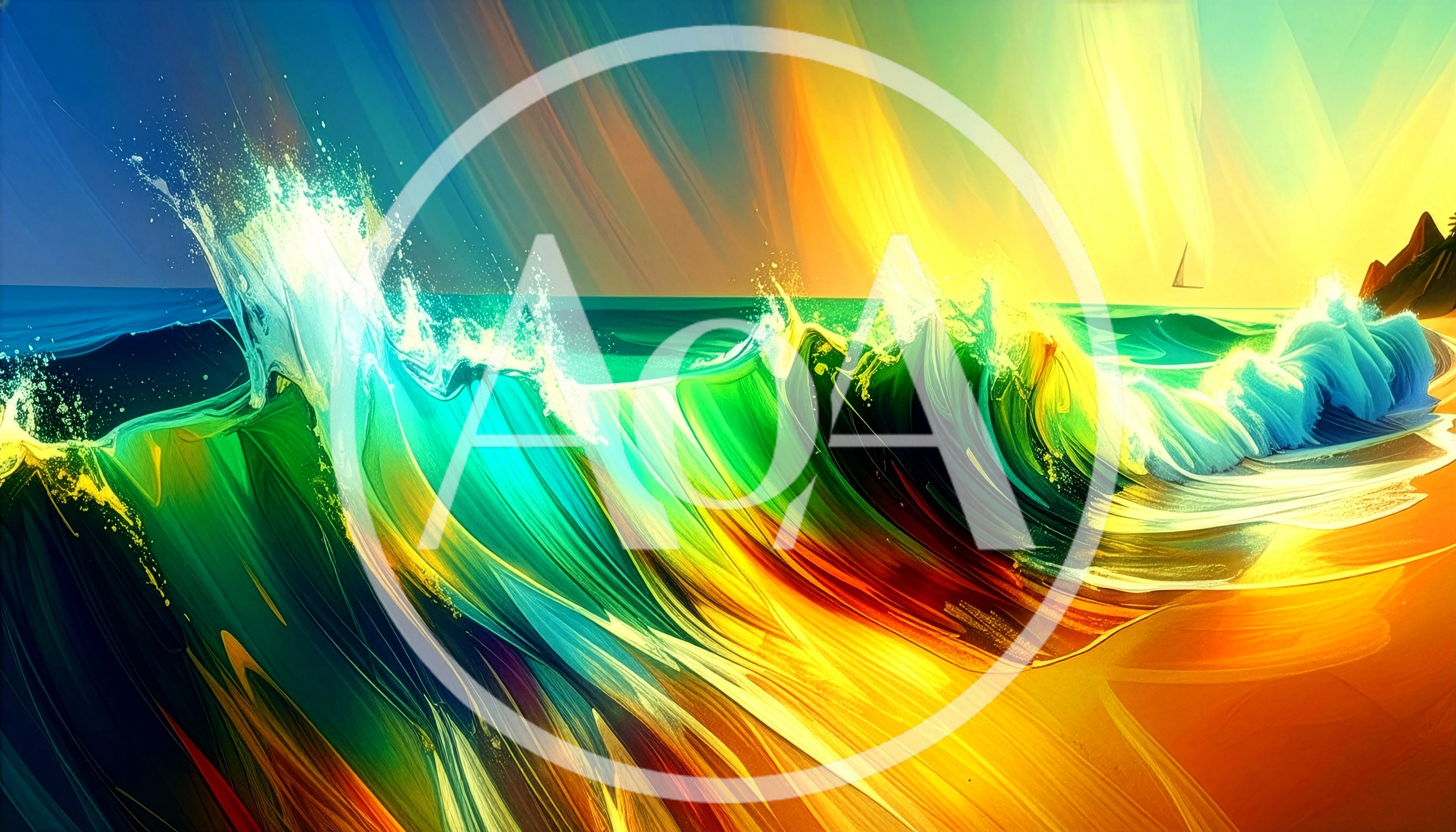 Abstract Colorful Ocean Wave Crashing On Beach