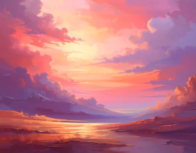 Vibrant Sunset Over A Serene Desert Landscape