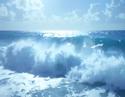 Powerful Ocean Wave Crashing On A Sunny Day