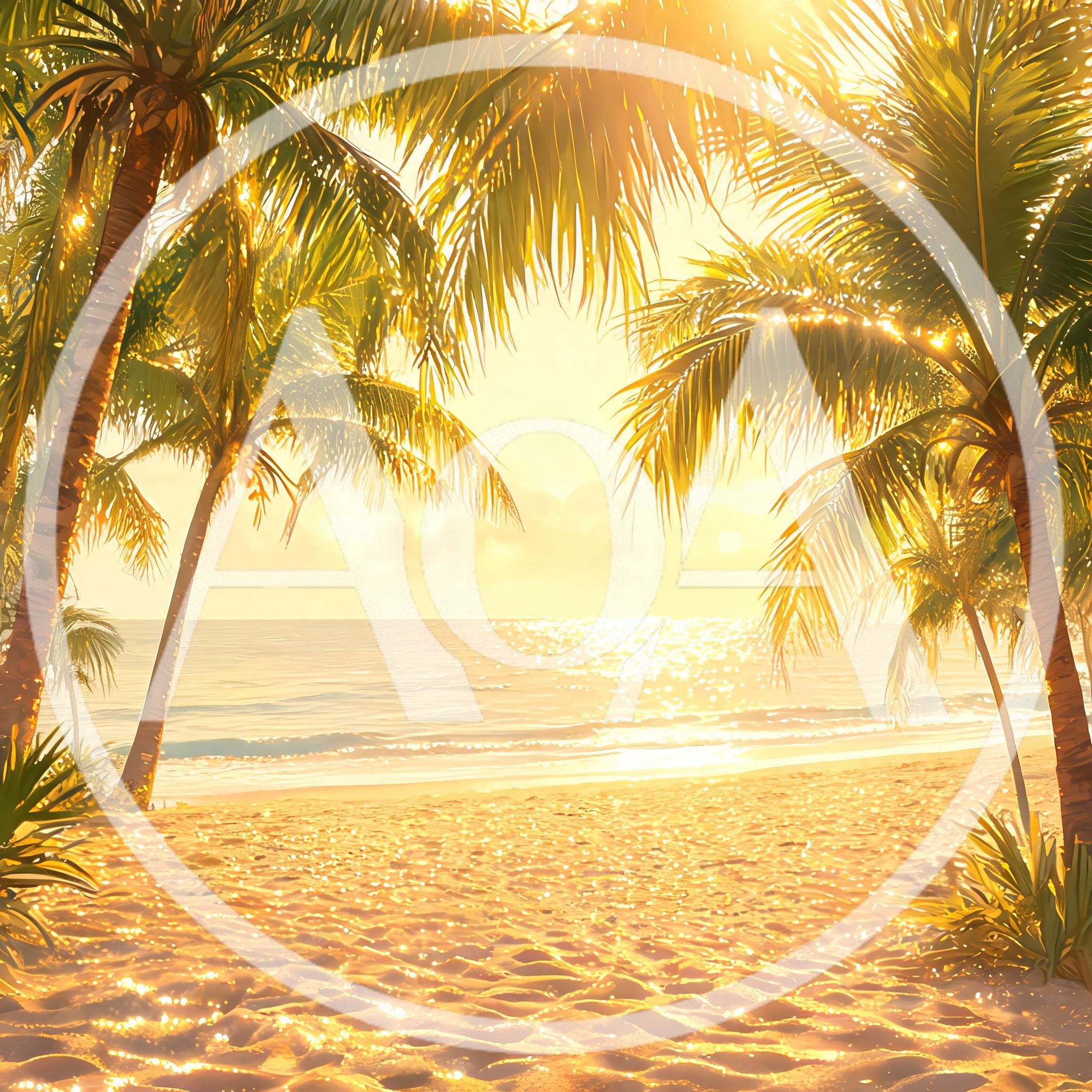 Golden Hour Tropical Beach With Palm Trees
