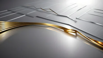 Abstract Gold Ribbons Over Geometric Silver Grid Background