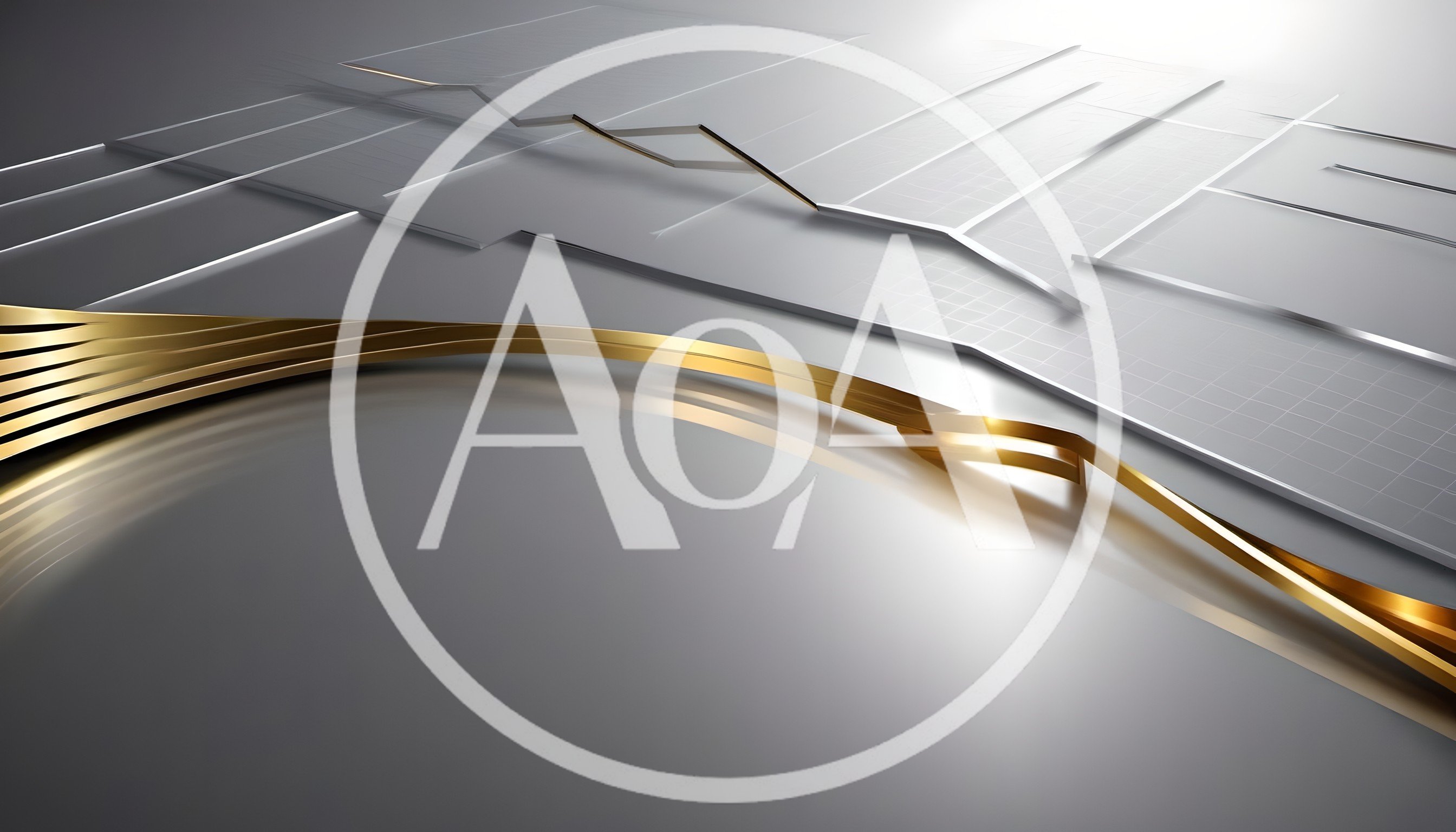 Abstract Gold Ribbons Over Geometric Silver Grid Background