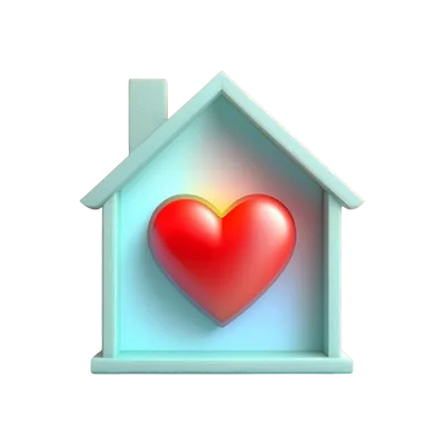 3D Rendered House Icon With Glowing Red Heart