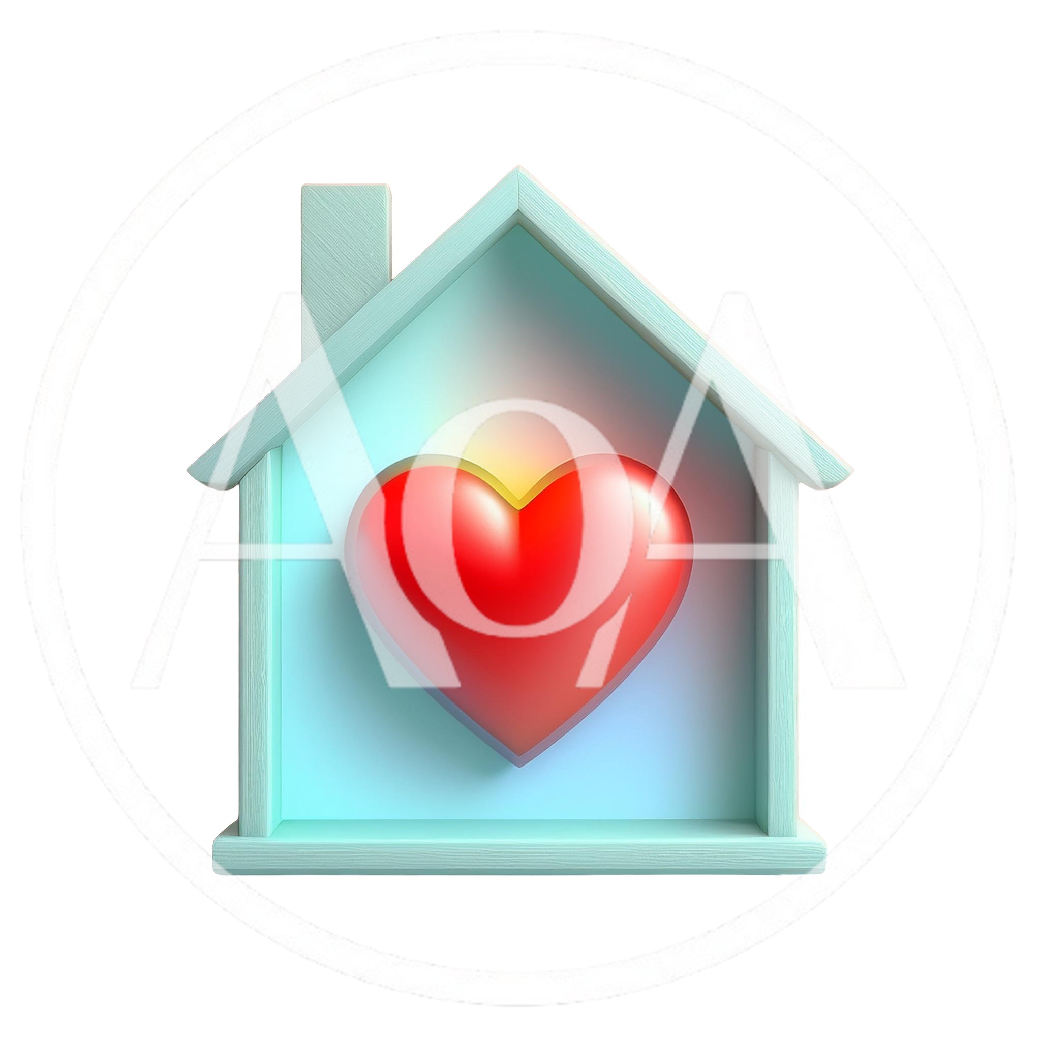 3D Rendered House Icon With Glowing Red Heart