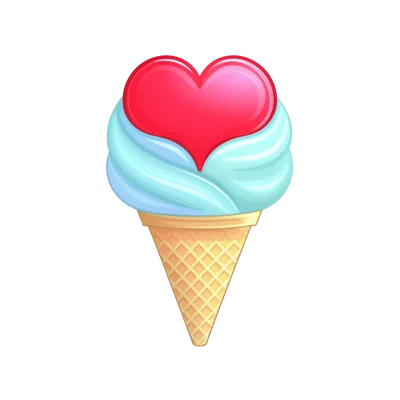 Cartoon Ice Cream Cone With A Red Heart