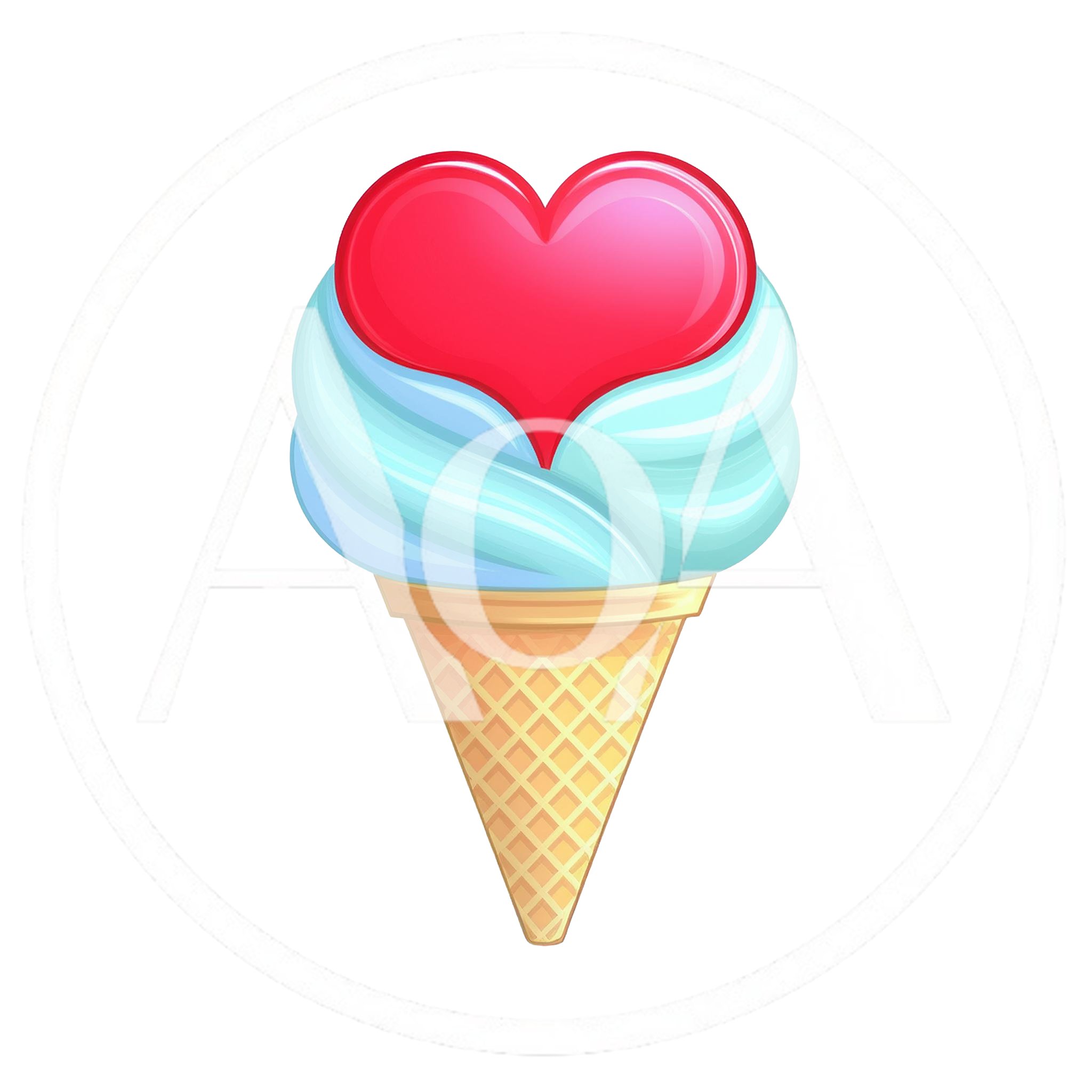 Cartoon Ice Cream Cone With A Red Heart