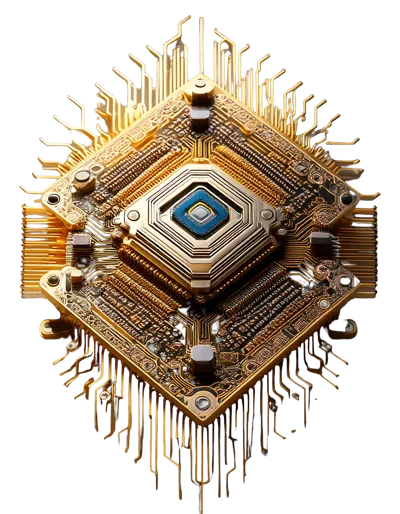 Intricate Golden Computer Processor Chip Isolated