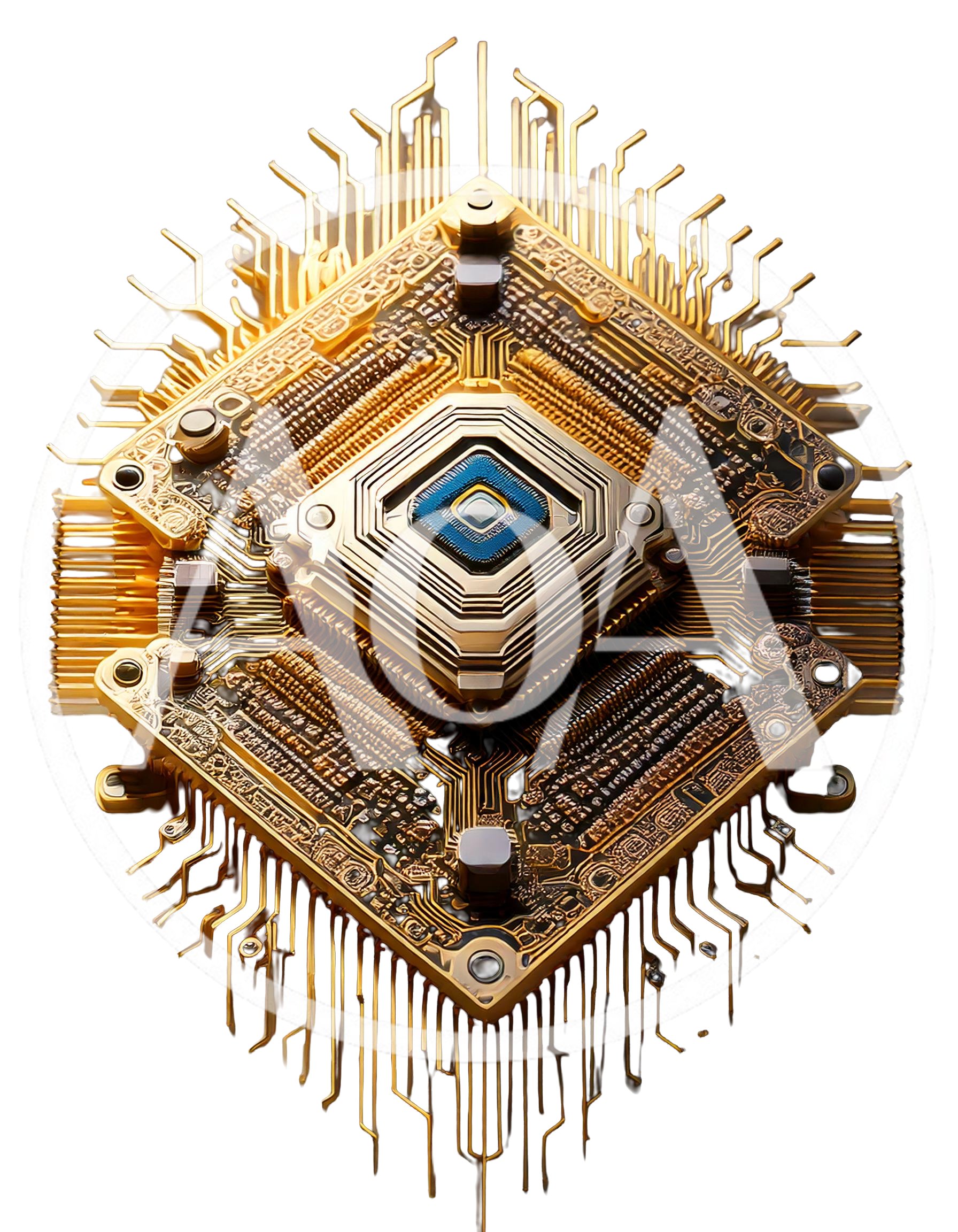 Intricate Golden Computer Processor Chip Isolated