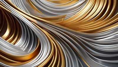 Abstract Flowing Gold And Silver Metallic Ribbons