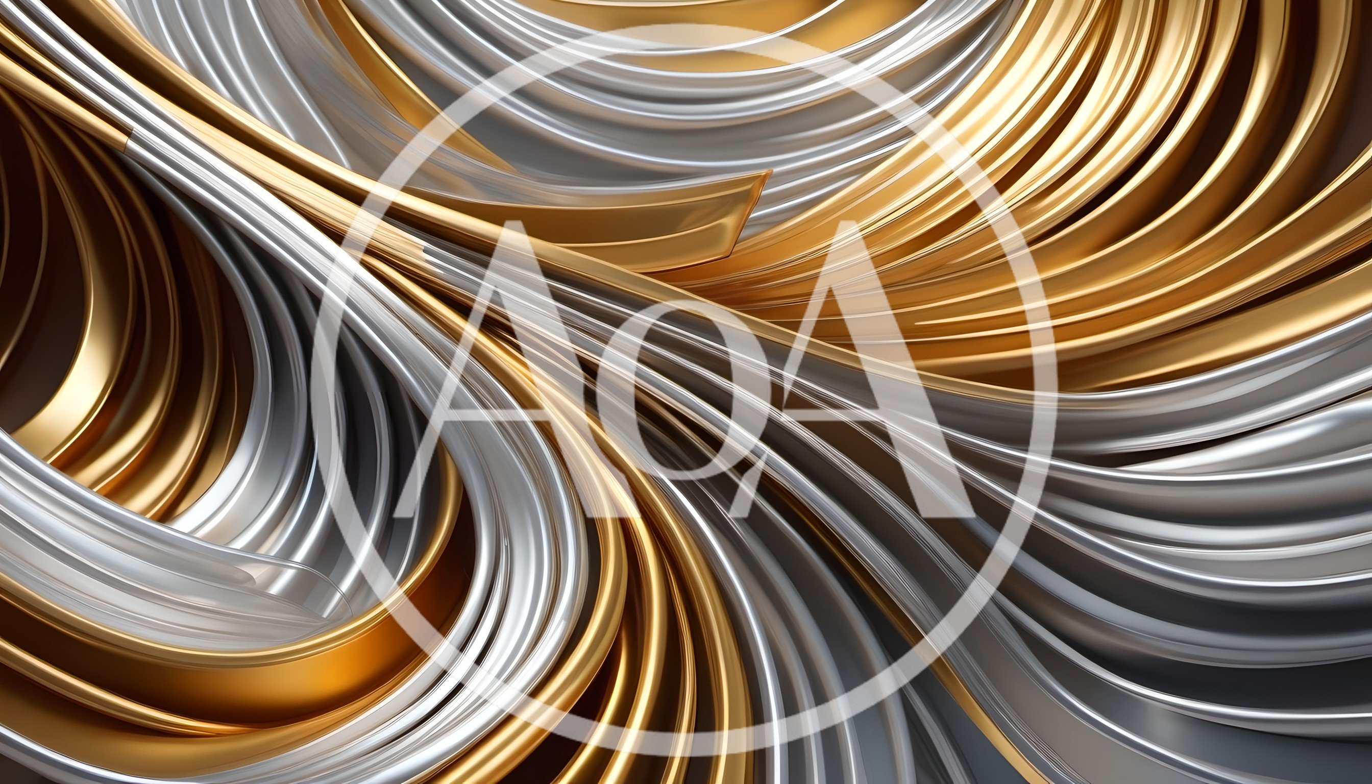 Abstract Flowing Gold And Silver Metallic Ribbons