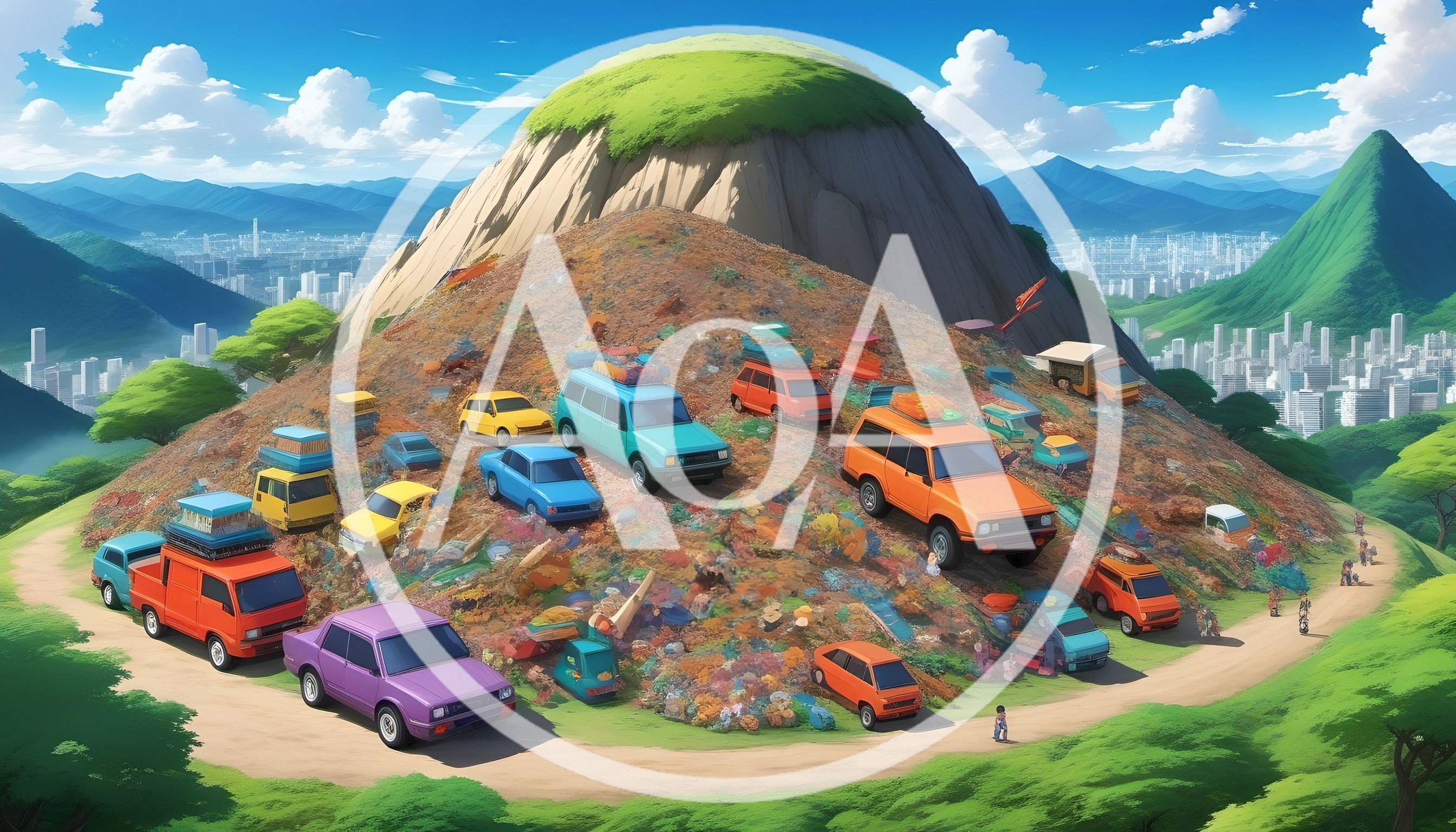 Colorful Cars Parked On A Trash Covered Hill
