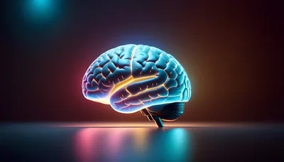 Glowing Neon Human Brain Model On Dark Surface