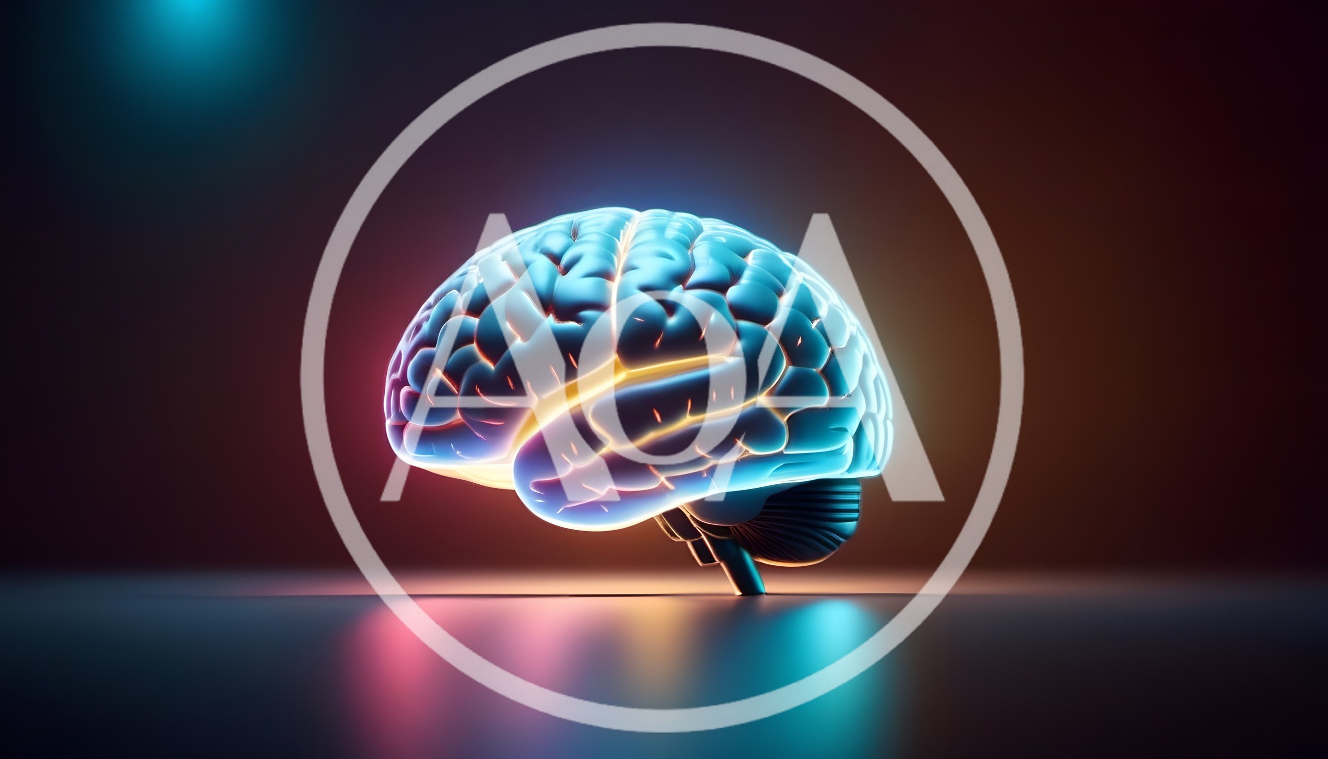 Glowing Neon Human Brain Model On Dark Surface