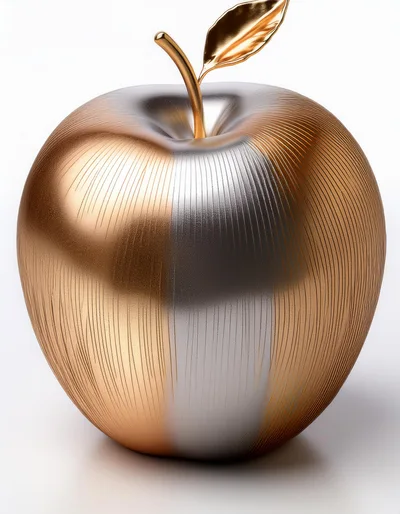 Metallic Gold and Silver Apple Sculpture