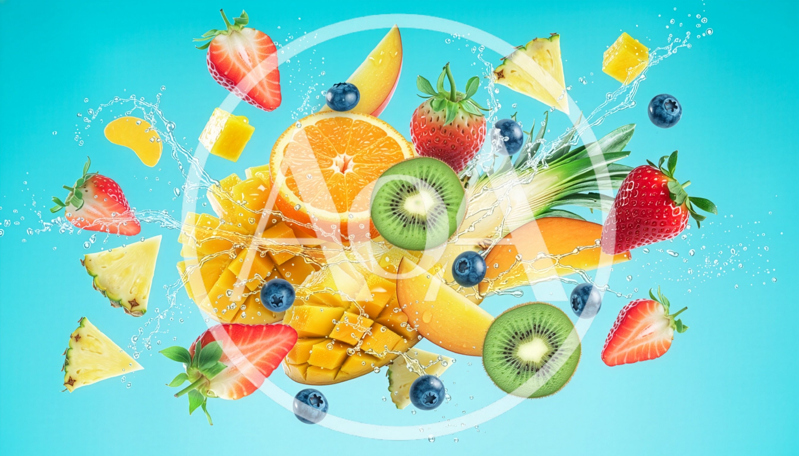 Fresh Tropical Fruit Mix Exploding With Water Splashes