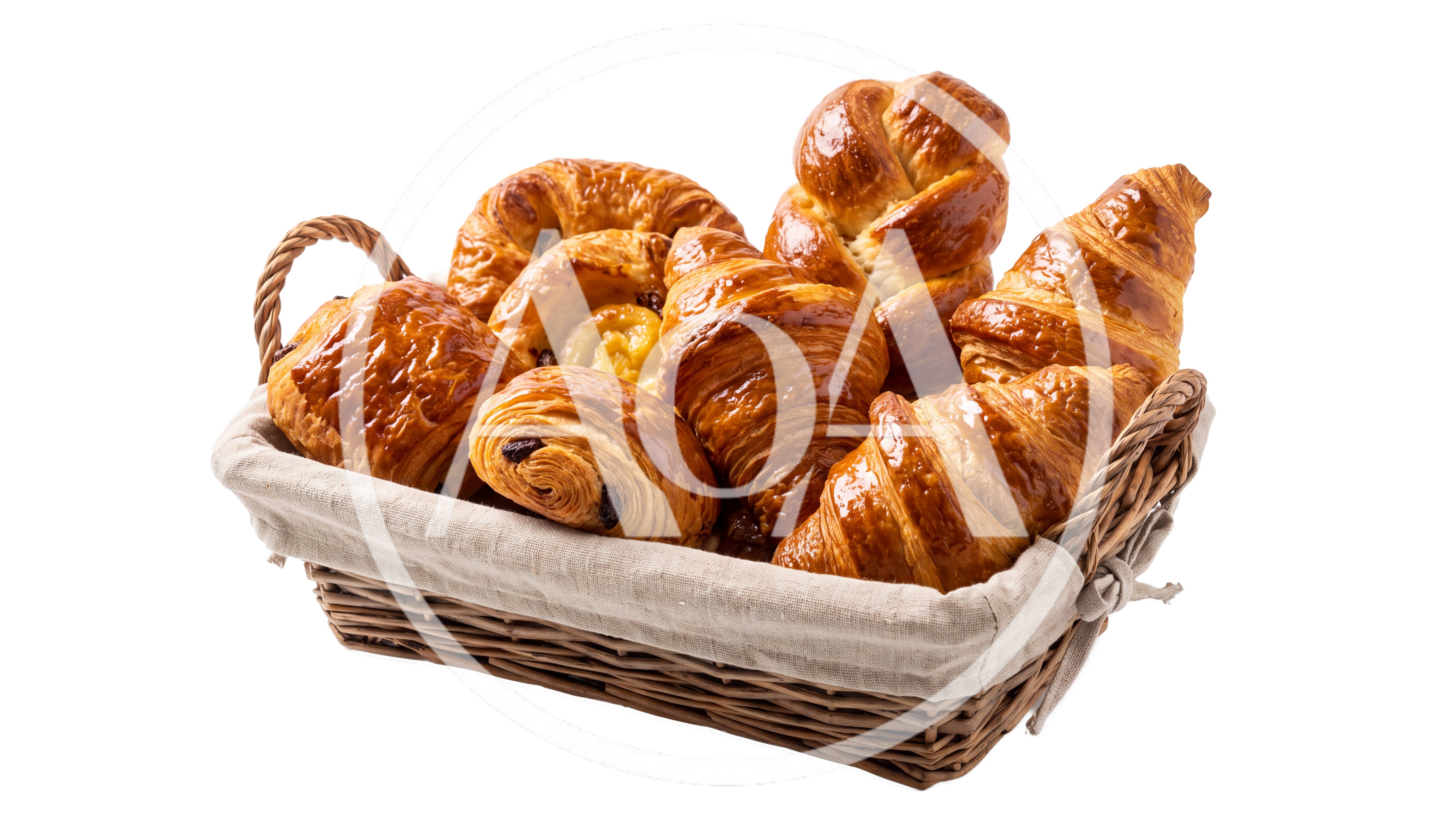 Assorted Fresh French Pastries In A Wicker Basket