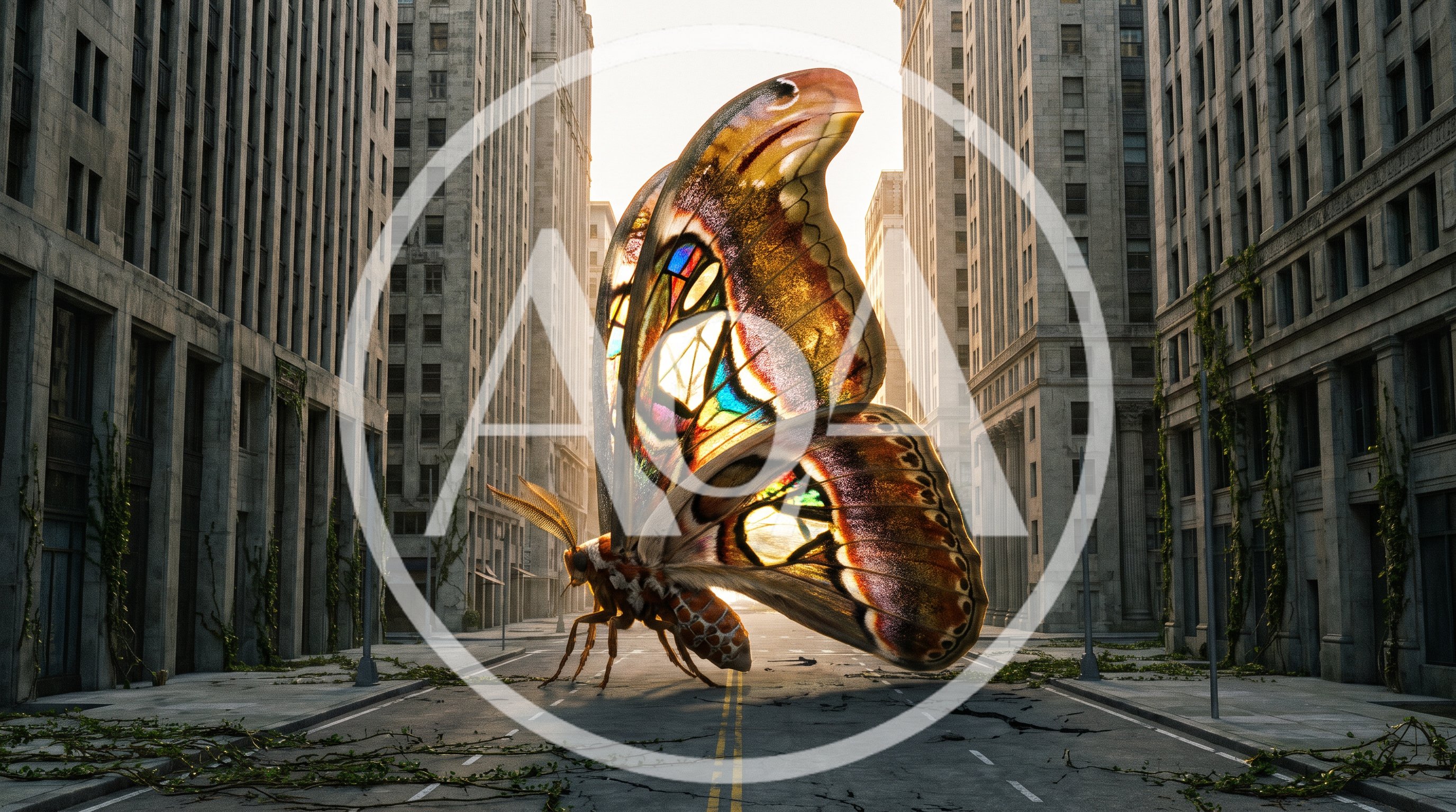 Giant Moth Standing In Abandoned City Street