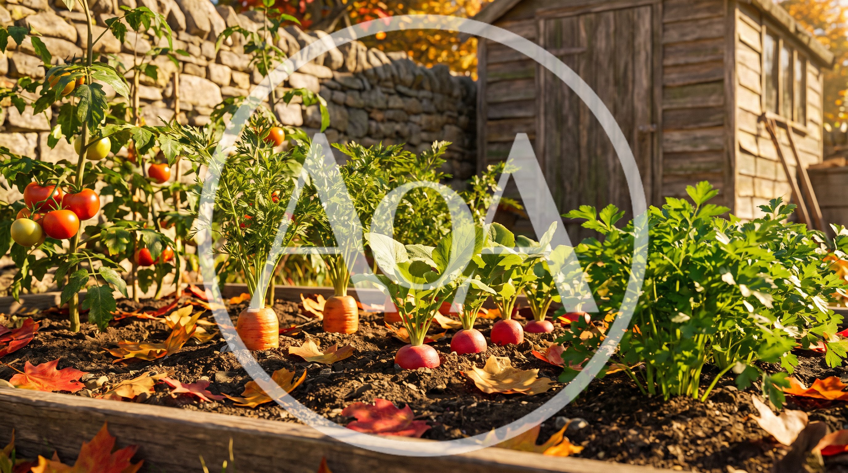 Vegetable Garden Bed With Tomatoes Carrots And Radishes